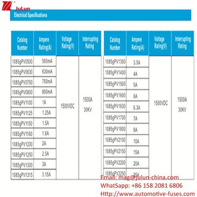 10 * 85mm 10A 1500V High Voltage Photovoltaic Fuse cho thiết bị điện