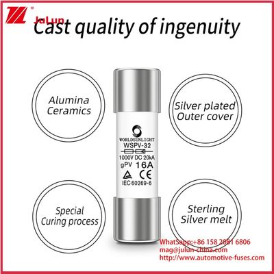 GPV 16A 1000VDC 20KA Photovoltaic điện áp cao Tubular Ceramic Fuse 10 * 38mm
