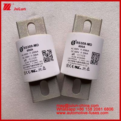 Động lực Hệ thống năng lượng Máy bảo hiểm ô tô gốm RS309-MD 600A 500VAC 200KA 500VDC 50KA AR Xe điện ống 30-800A