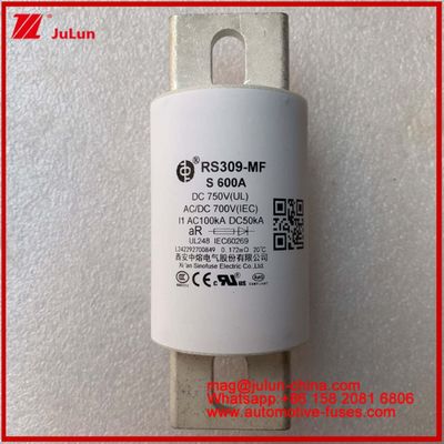 RS309-MF S 600A 750VDC Đường ống gốm thiết bị ô tô và thiết bị 50KA Lưu trữ năng lượng và hệ thống điện Bộ điều khiển chuyển đổi tần số FUSE Bộ sạc Xe điện
