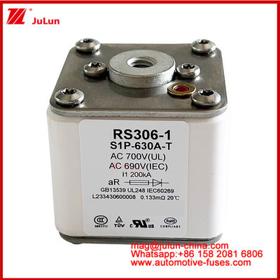 RS306-1 S1P-630A-T AC700 ((UL) Ar AC690V ((IEC) 200KV Square Caremic Fuse EV Or HEV Traction Electric Vehicle