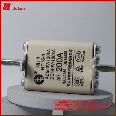 NH1 RT16-1 200A AC500V 120KA DC 440V 100KA Xe ô tô Ceramic Auto Fuses Blade Mount Cho xe EV / HEV Cỡ nhỏ Bảo vệ mạch ngắn hiện tại cao