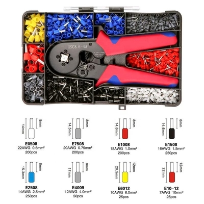 Máy chèn tay nhỏ với các loại đầu cuối khác nhau 1200pcs gia dụng điện cách nhiệt Mini dây thép Ferrule ống đầu cuối Crimping Plier Kit