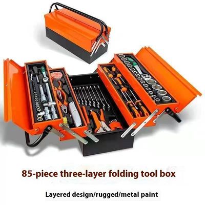 Bộ dụng cụ kết hợp hộp sắt 85 món Sửa chữa máy móc Ba lớp Gấp gọn Bộ ổ cắm cho dụng cụ