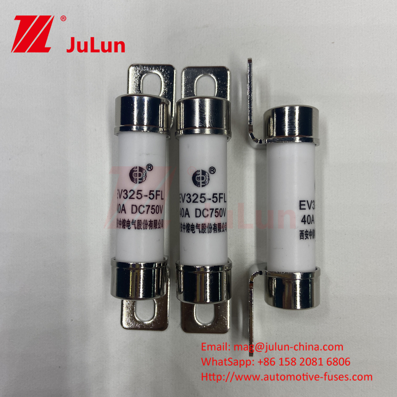 50kA DC Fuse định lượng cho EV DC DC chuyển đổi bộ sạc xe 750VDC EV325 Fuse tải hóa học và nhiệt độ cao 40A 5