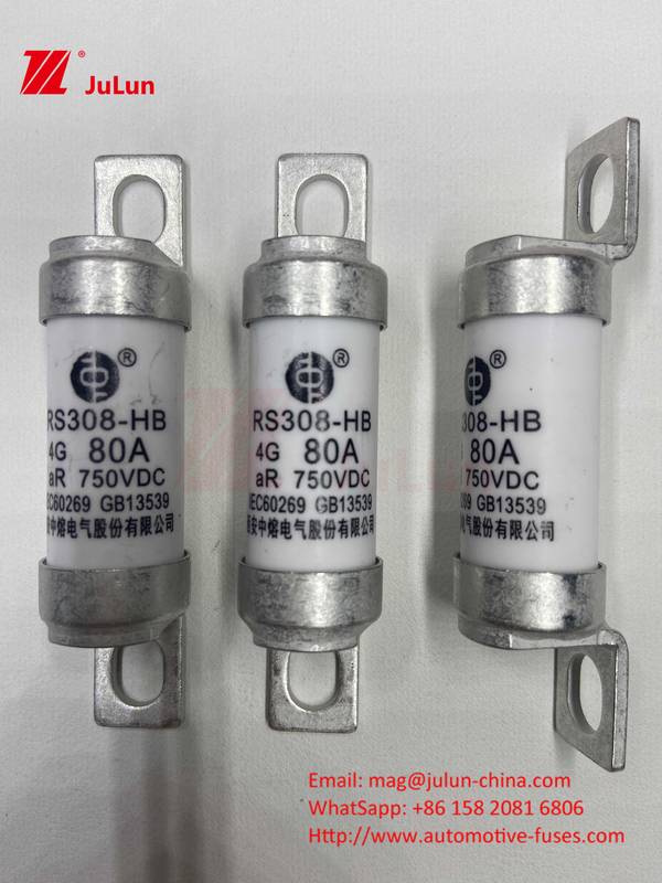 EV RS308 Fuse Mechanical Shock 25A 30A 40A 50A đồng gốm Đánh giá điện áp DC750V Bộ sạc EV gia đình cho xe điện