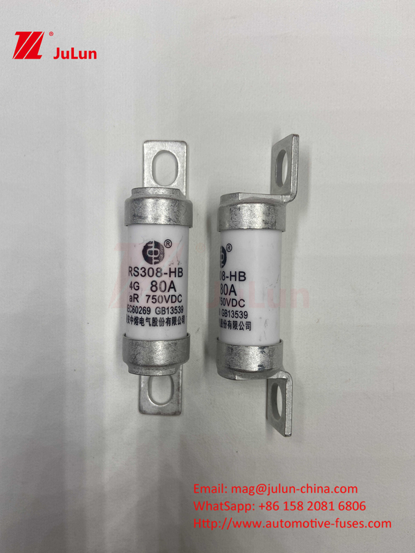 M6 EV Fuse với bộ sạc EV gốm đệm 750VDC Fuse Load hóa học và nhiệt độ cao 40A 50A RS308