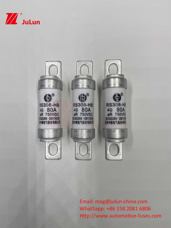 M6 Bolted EV Fuse 750V 80A10A 30A 50A 750VDC EV Fuse Hey phù hợp với hệ thống kéo EV, chuyển đổi điện