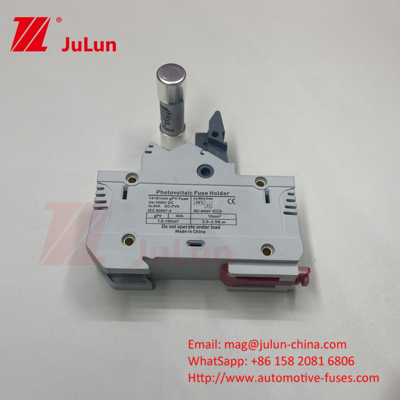 1000VDC Năng lượng mặt trời PV Din Rail Fuse Fuse 10x38mm RT18-32 Fuse Link AC