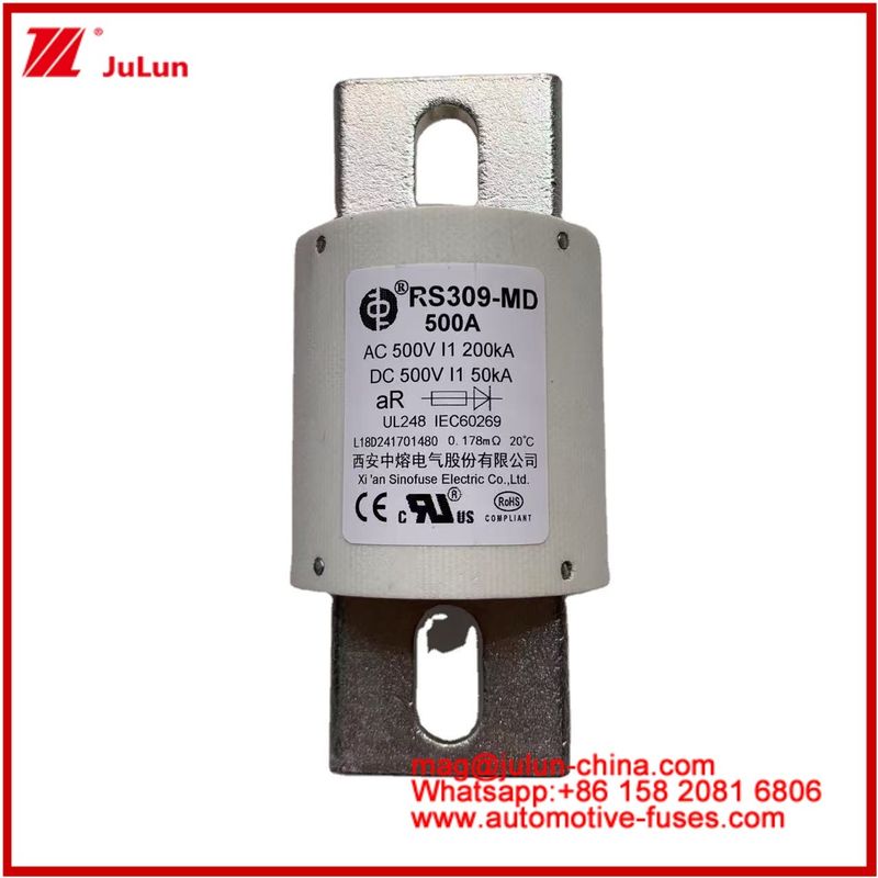 500VDC 200KA 500VAC 50KA AR Tubular Ceramic Fast Fuse FUSE RS309-MD 500A Đối với xe điện và hệ thống pin điện