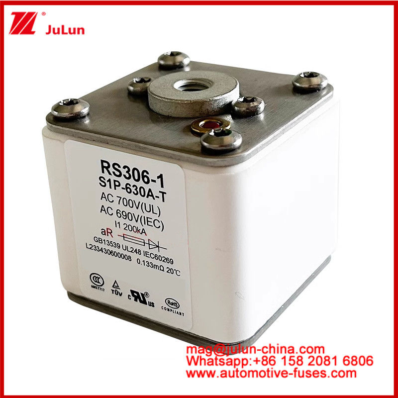 RS306-1 S1P-630A-T AC700 ((UL) Ar AC690V ((IEC) 200KV Square Caremic Fuse EV Or HEV Traction Electric Vehicle
