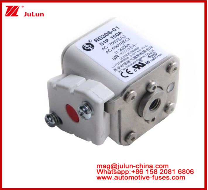 RS306-01-S1P160A AC700 ((UL) AR AC690V ((IEC) 200KV Quadrat Ceramic Fuse EV Or HEV Stud-mount Cỡ nhỏ Khả năng phá vỡ bảo vệ mạch ngắn với dòng cao
