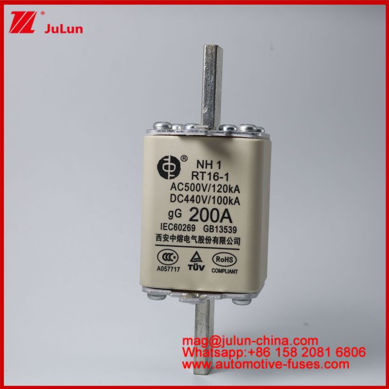 NH1 RT16-1 200A AC500V 120KA DC 440V 100KA Xe ô tô Ceramic Auto Fuses Blade Mount Cho xe EV / HEV Cỡ nhỏ Bảo vệ mạch ngắn hiện tại cao
