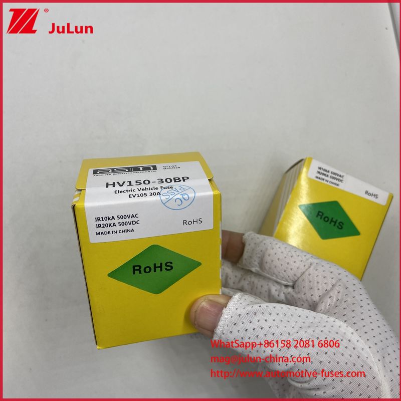 CẦU CHÌ HV150 32BP 30A DC500V Ống hình trụ cho Xe điện, Bộ sạc Ắc quy Ô tô với Khả năng ngắt DC500V/20KA