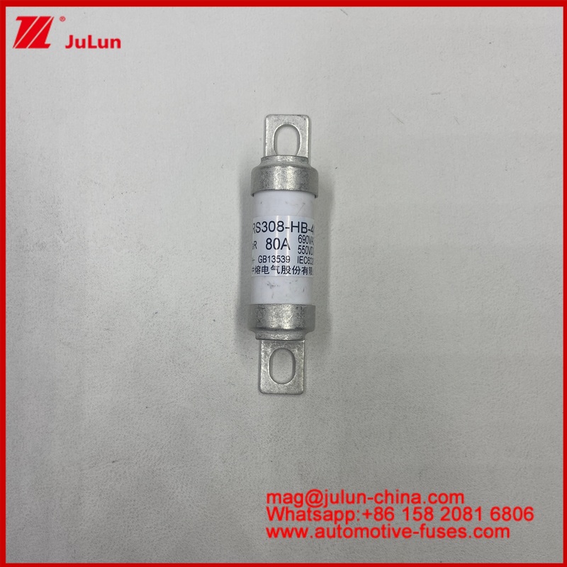 RS308-HB 10A 16A 20A 25A 32A 40A 690VAC/550VDC Gốm Lắp đặt bu lông M6 Cầu chì ô tô để bảo vệ chống đoản mạch trong Lưu trữ năng lượng Định mức dòng điện cao