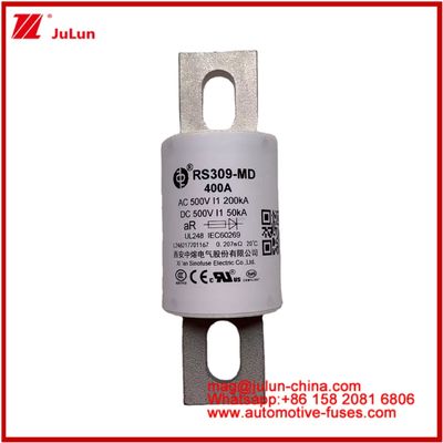 RS309-MD 400A 500VAC 200KA 500VDC 50KA AR Tubular Ceramic Automotive Fuses Bolt Installation Bảo vệ bán dẫn