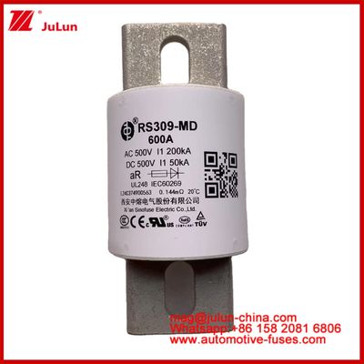 Động lực Hệ thống năng lượng Máy bảo hiểm ô tô gốm RS309-MD 600A 500VAC 200KA 500VDC 50KA AR Xe điện ống 30-800A